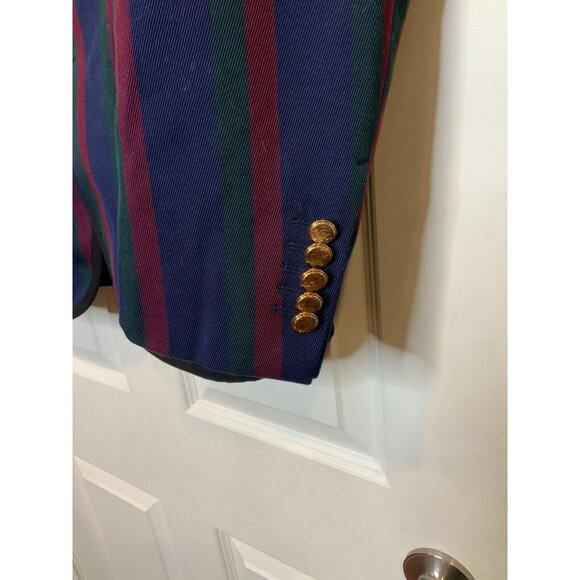 Gucci Mens Blue Green Burgundy Striped Tiger Patch Blazer Jacket $2900, Size 48 - Picture 4 of 8